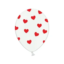 Balon 14 belih z rdečimi srčki 1 kos.