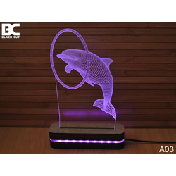 Black Cut 3D Lampa Delfin, Roze
