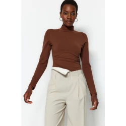 Trendyol Brown Turtleneck Snap Knitted Bodysuit