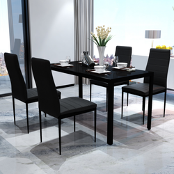 VIDAXL set jedilna miza + 4 stoli sodobne oblike, črna