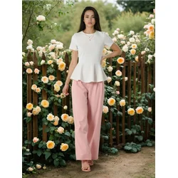 Sinsay - Pantalone širokih nogavica sa pojasom - pastelno roze