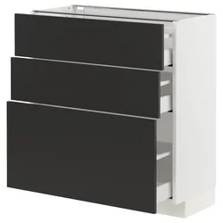 METOD / MAXIMERA Podni element s 3 fioke, bela/Nickebo boja antracita, mat, 80x37 cm