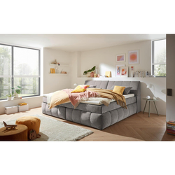 MID.YOU POSTELJA BOXSPRING 200 cm  x 240 cm , tekstil, leseni material sivorjava