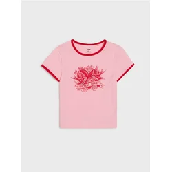 Sinsay - Pamučna majica sa kontrastnim obrubom - roze