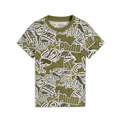 PUMA Essentials Scribble Printed Tee Youth, Shop, Olive Green, 6-7Y