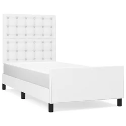 Vidaxl Posteljni okvir z vzglavjem bel 90x200 cm blago