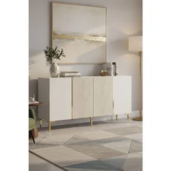 Hanah Home komoda Poli 150, 150 cm, bela / travertin / zlatna