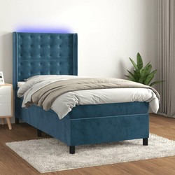 shumee Box spring postelja z vzmetnico LED temno modra 90x190 cm žamet