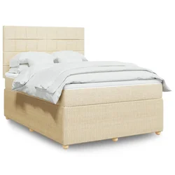 VIDAXL Box spring postelja z vzmetnico krem 140x200 cm blago