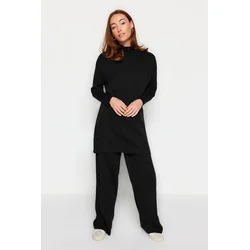 Trendyol Black Slit Wide Leg Knitwear Bottom-Top Set