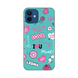 Silikonska maska za iPhone 12 6.1 Love Print tirkizna