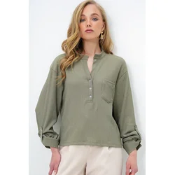 Trend Alacati Stili Ženska bluza dugih rukava Alc-X13877, V-izrez, Zelena