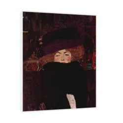Canvas Slika na platnu Dame mit Hut und Federboa, Gustav Klimt, Sa ramom, 60 x 75 cm, Beli