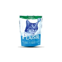 PLAISIR Sos za mačke sa ukusom pastrmke i škampi, 100g