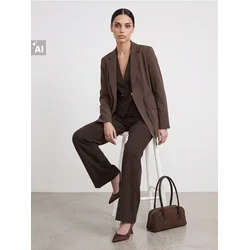 Sinsay - Elegantne wide leg pantalone sa faltama - tamno braon