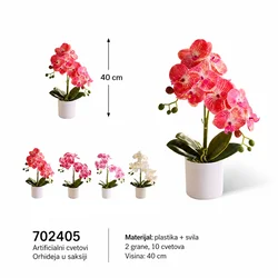 KMT Veštačka Phalaenopsis orhideja u saksiji, 2 grane, 10 cvetova