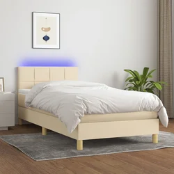 Den Box spring postelja z vzmetnico LED krem 90x190 cm blago