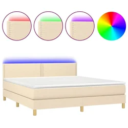 Vidaxl Box spring postelja z vzmetnico LED krem 180x200 cm blago
