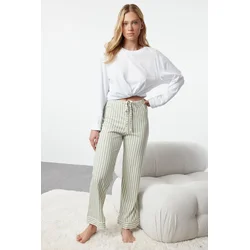 Trendyol Mint 100% Cotton Striped Knitted Pajama Bottoms