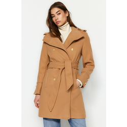 Trendyol Camel Belted Gold Button Detailed Stamp Coat