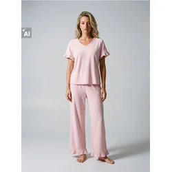 Sinsay - Plišana dvodelna pidžama sa volanima - pastelno roze