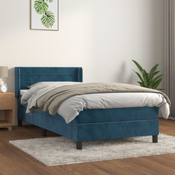 Vidaxl Box spring postelja z vzmetnico temno moder 90x190 cm žamet