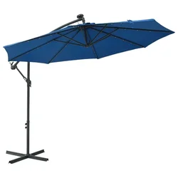 Konzolni vrtni suncobran LED s čeličnim stupom 300 cm azurni