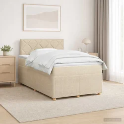 vidaXL Postelja boxspring z vzmetnico Krem 120 x 200 cm Blago