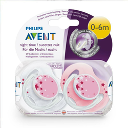 Philips Avent Night-Time Soothers Pink 0-6m, 2 komada