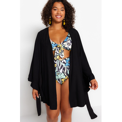 Trendyol Curve Black Ruffle Viscose Woven Kimono & Caftan