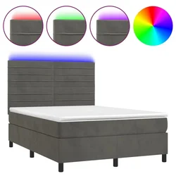 Vidaxl Box spring postelja z vzmetnico LED temno siva 140x200 cm žamet