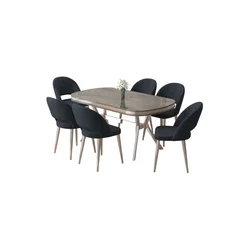 Hanah Home trpezarijski set Jita, sto i 6 stolica, antracit ploča Irony, hromirane noge, antracit tkanina Babyface