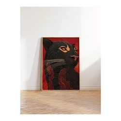 WallXpert uramljena slika 115267, crni panter u crveno-crnim tonovima, 30 x 40 cm, ram u boji prirodnog drveta