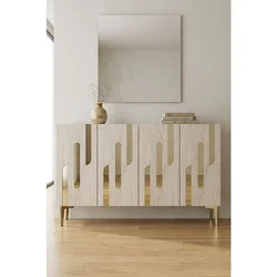Hanah Home komoda Ece 120, 120 cm, bela / travertin / zlatna