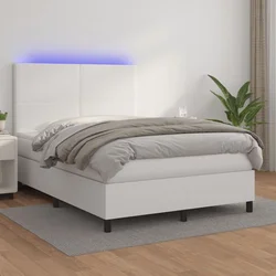 Krevet box spring s madracem LED bijeli 140x190 cm umjetna koža