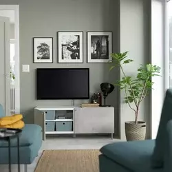 BESTA TV stalaža s vratima, bela/Kallviken/Ösarp svetlosiva, 120x42x48 cm
