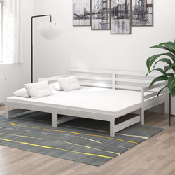 Den Izvlečna dnevna postelja bela trdna borovina 2x(90x200) cm