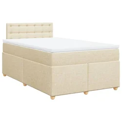 Vidaxl Box spring postelja z vzmetnico krem 120x200 cm blago