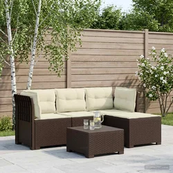 Vidaxl 4-sedežna vrtna sofa z blazinami, rattan videz PP Rjava