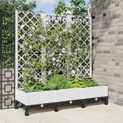Vrtni saksija s rešetkom i kotačima Bijela 120 x 40 x 131,5 cm