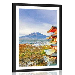 Plakat s paspartujem pogled na Chureito Pagodo in goro Fuji - 20x30 white