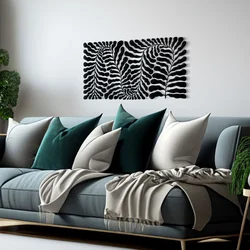 WallXpert metalni zidni ukras RT-NMD-BL051, apstraktni motiv listova paprati, 56 x 31 cm, crni
