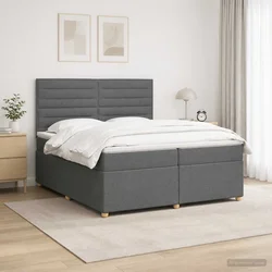 vidaXL Postelja boxspring z vzmetnico Temno siva 200 x 200 cm Blago