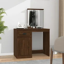 Vidaxl vidaXL Toaletna mizica z ogledalom rjava hrastova barva 90x50x132,5 cm