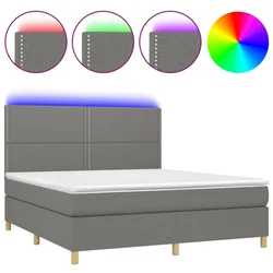 Vidaxl Box spring postelja z vzmetnico LED temno siva 180x200 cm blago