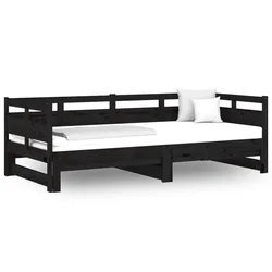 Vidaxl Izvlečna dnevna postelja črna trdna borovina 2x(90x190) cm
