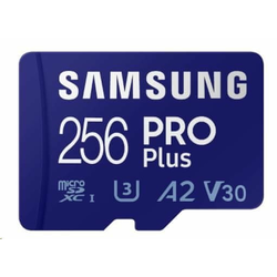 Samsung Micro SDXC spominska kartica, 256 GB Pro Plus, U3, V30, A2, UHS-I + SD adapter