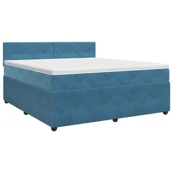 vidaXL Postelja boxspring z vzmetnico Temno modra 140 x 190 cm Žamet