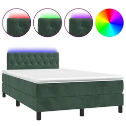 Vidaxl Box spring postelja z vzmetnico LED tem. zelena 120x200cm žamet