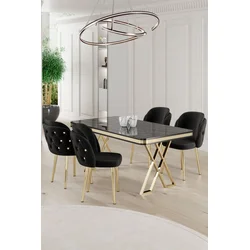 Hanah Home Set Trpezarijski sto i 4 stolice Rigel, Crno-beli